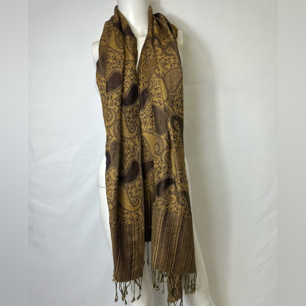 STUNNING BROWN GOLD PASILEY SCARF 28x72